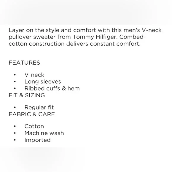 NWT Tommy Hilfiger Essential Cotton V-neck Sweater Size Medium - Picture 7 of 7